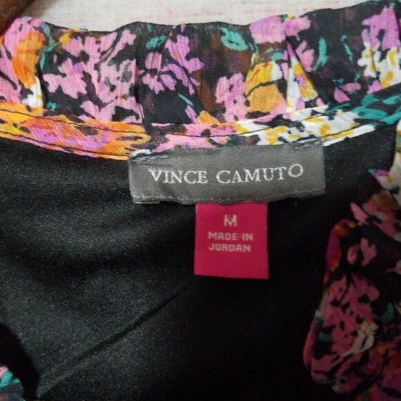 Vince Camuto Boho Tiered Floral Peasant Dress Black Background size Medium - Picture 2 of 9